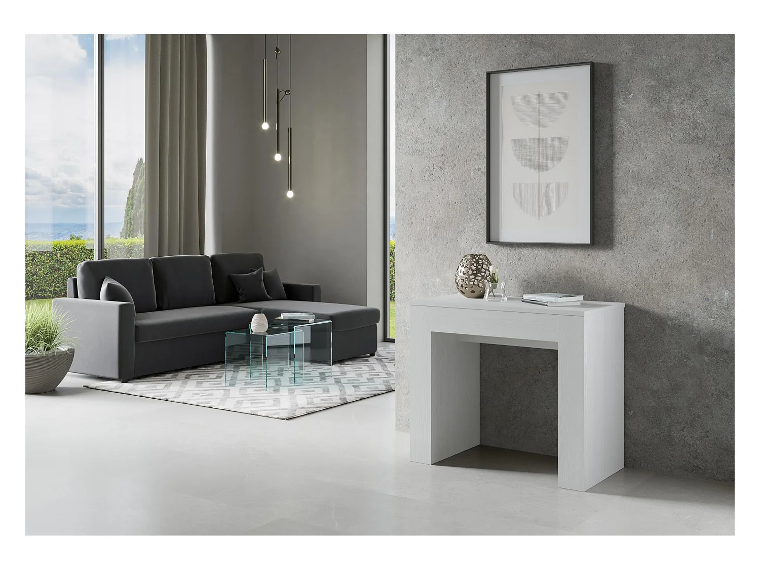 Console extensible 90x49/307 cm Extra Frêne Blanc rallonges internes