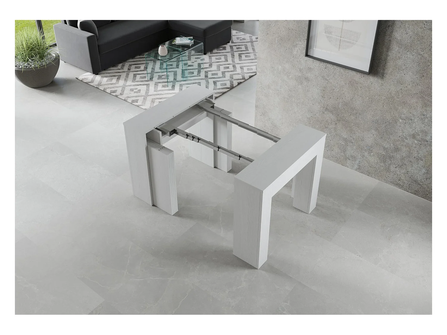 Console extensible 90x49/307 cm Extra Frêne Blanc rallonges internes