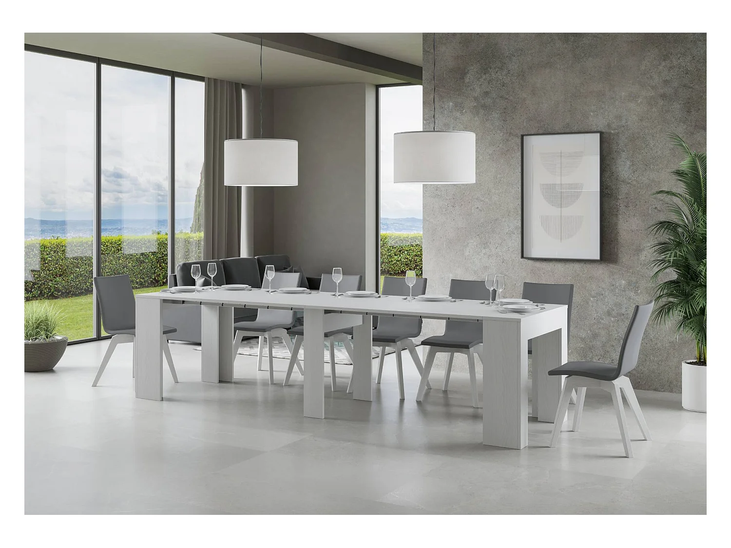 Console extensible 90x49/307 cm Extra Frêne Blanc rallonges internes