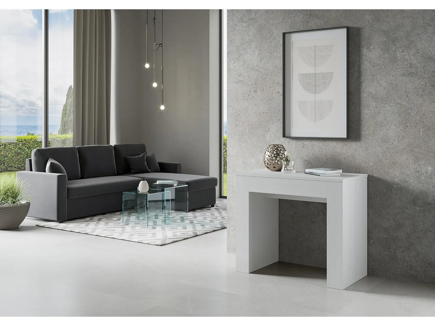 Console extensible 90x49/307 cm Extra frêne blanc rallonges internes