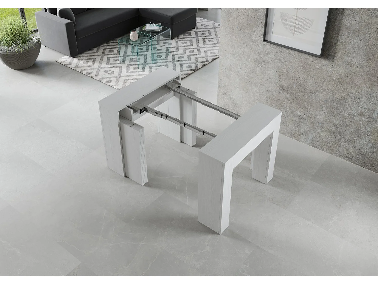Console extensible 90x49/307 cm Extra frêne blanc rallonges internes