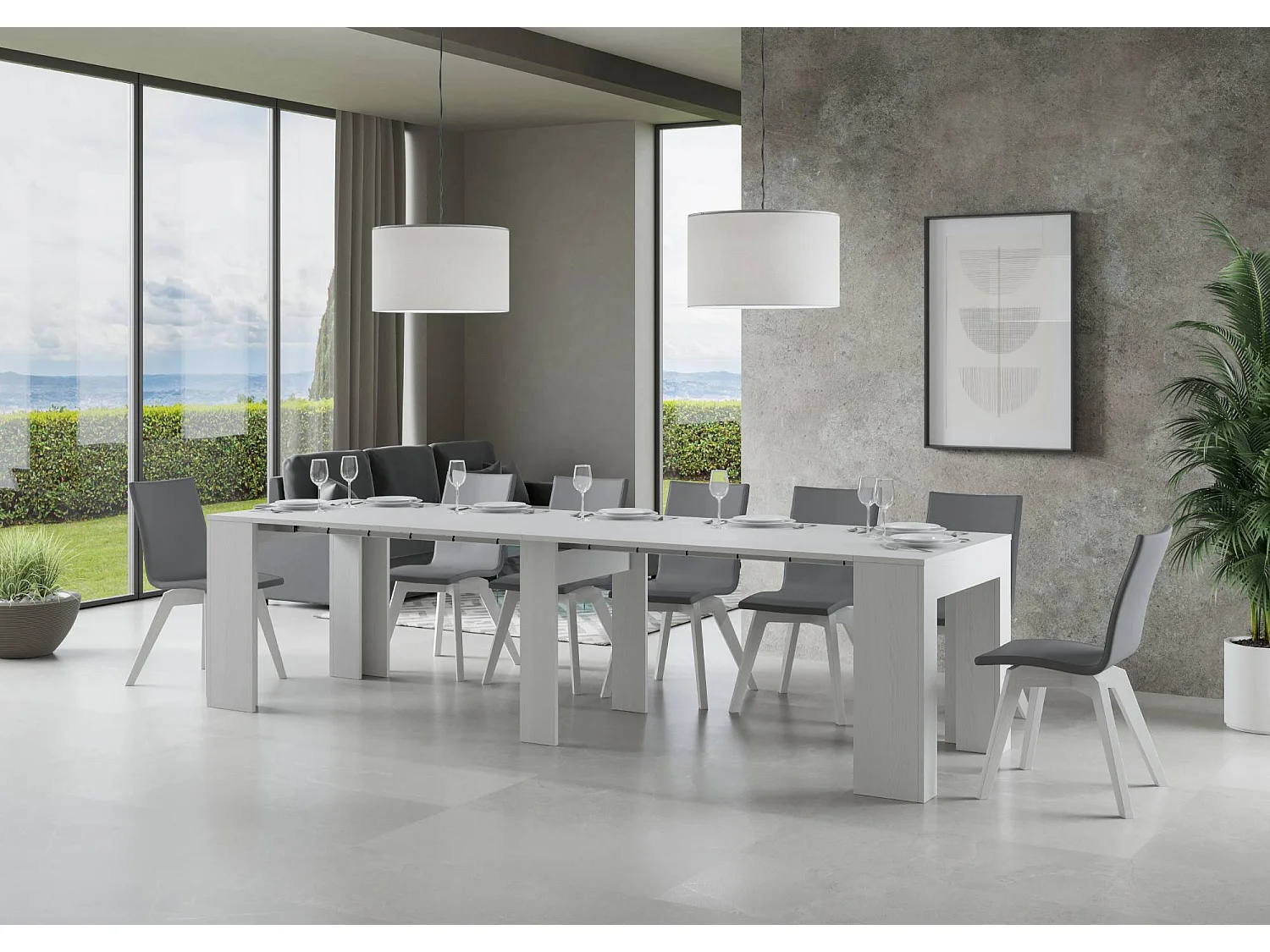 Console extensible 90x49/307 cm Extra frêne blanc rallonges internes