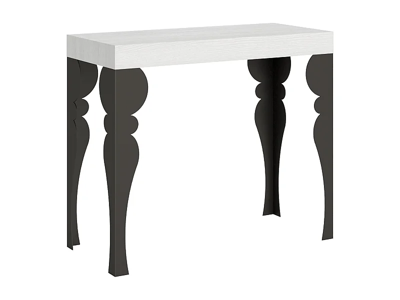 Console extensible 90x40/300 cm Paxon frêne blanc pieds anthracite