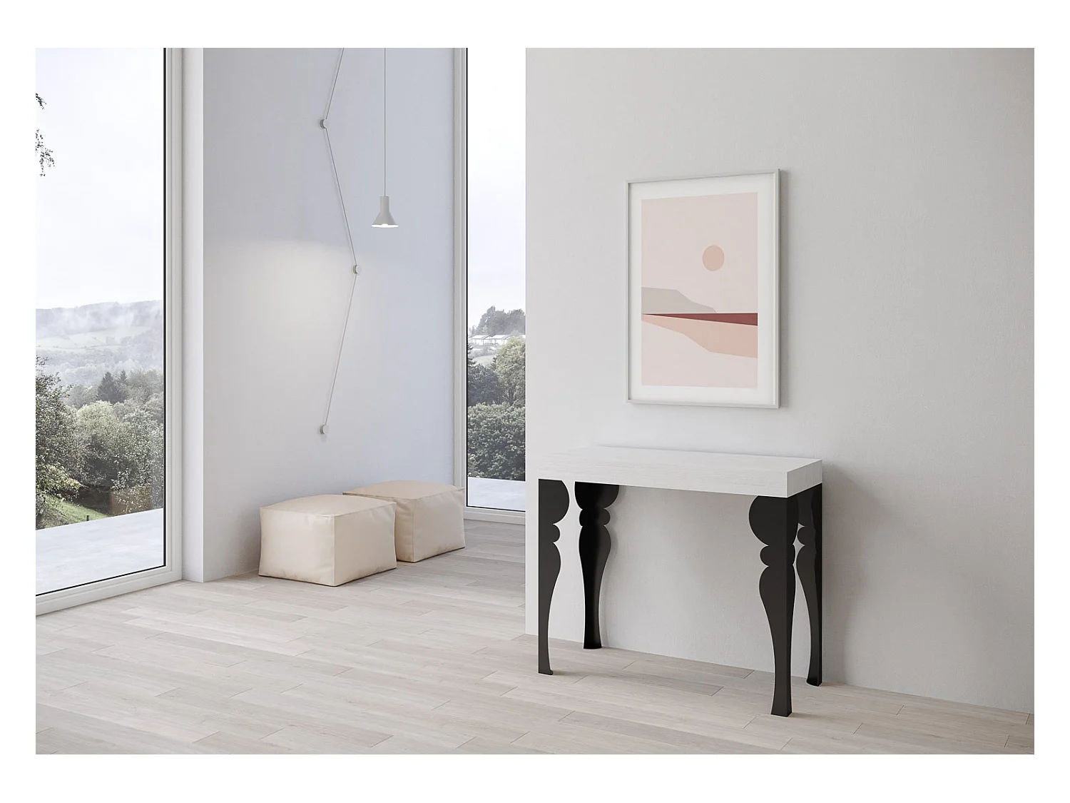 Konsola rozkładana 90x40/300 cm Paxon Biały Jesion Antracyt rama