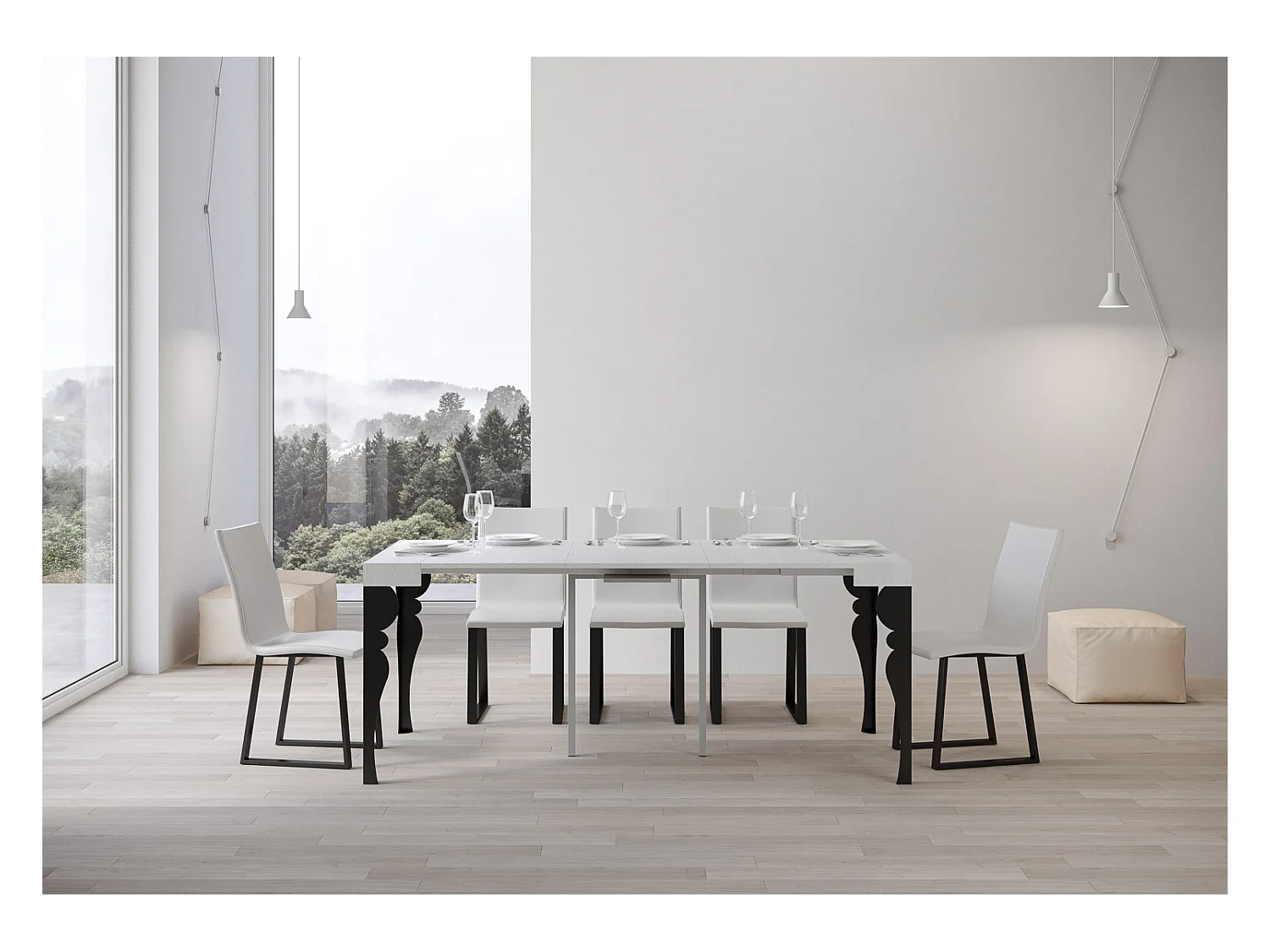 Konsola rozkładana 90x40/300 cm Paxon Biały Jesion Antracyt rama