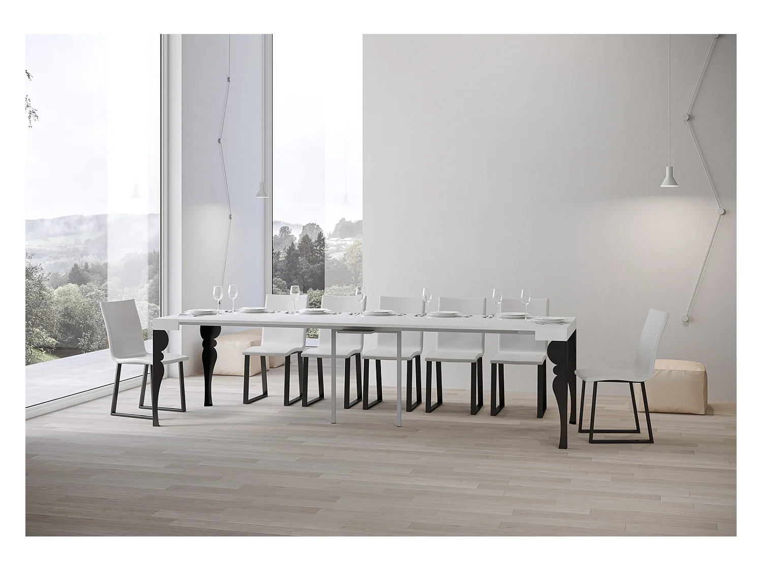 Konsola rozkładana 90x40/300 cm Paxon Biały Jesion Antracyt rama