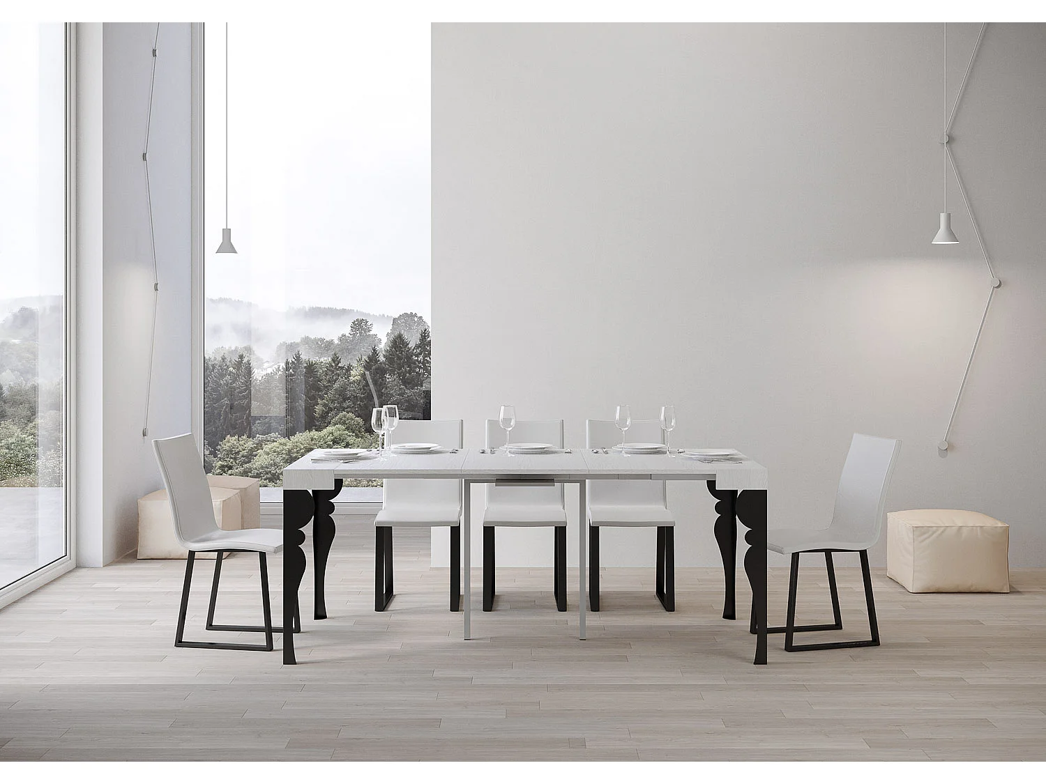 Konsola rozkładana 90x40/300 cm Paxon Frassino biała rama w kolorze Antracytu