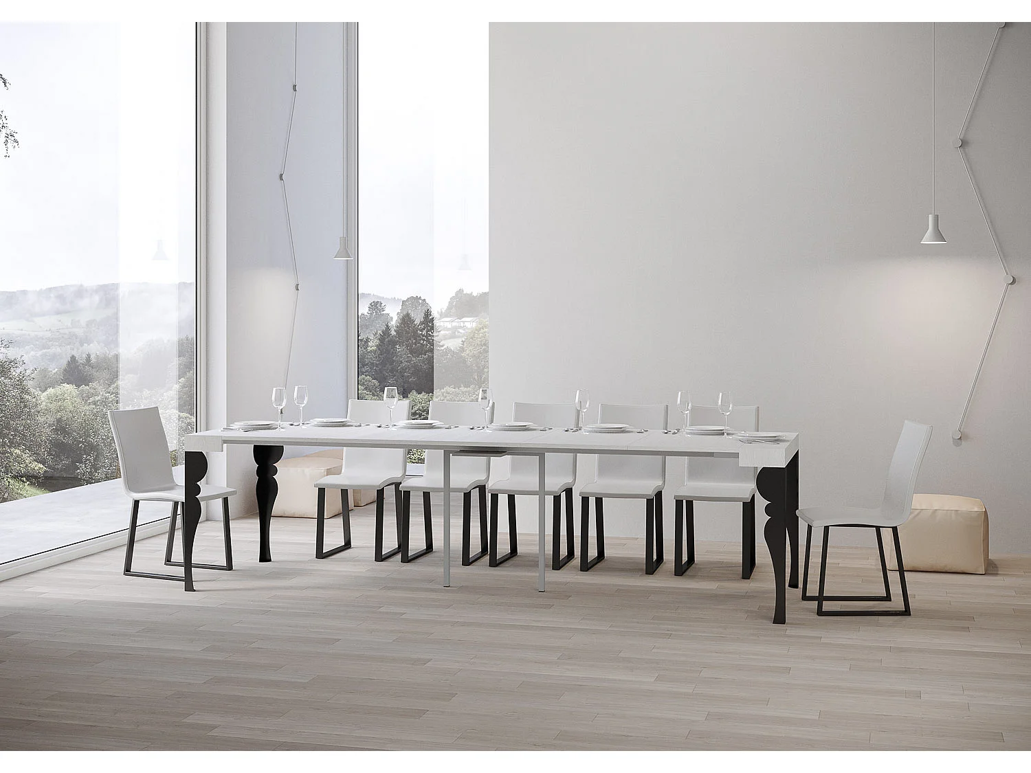 Konsola rozkładana 90x40/300 cm Paxon Frassino biała rama w kolorze Antracytu