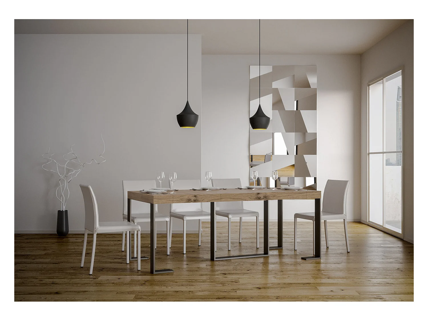 Consola extensible 90x40/300 cm Futura Premium Roble Nature Estructura Antracita