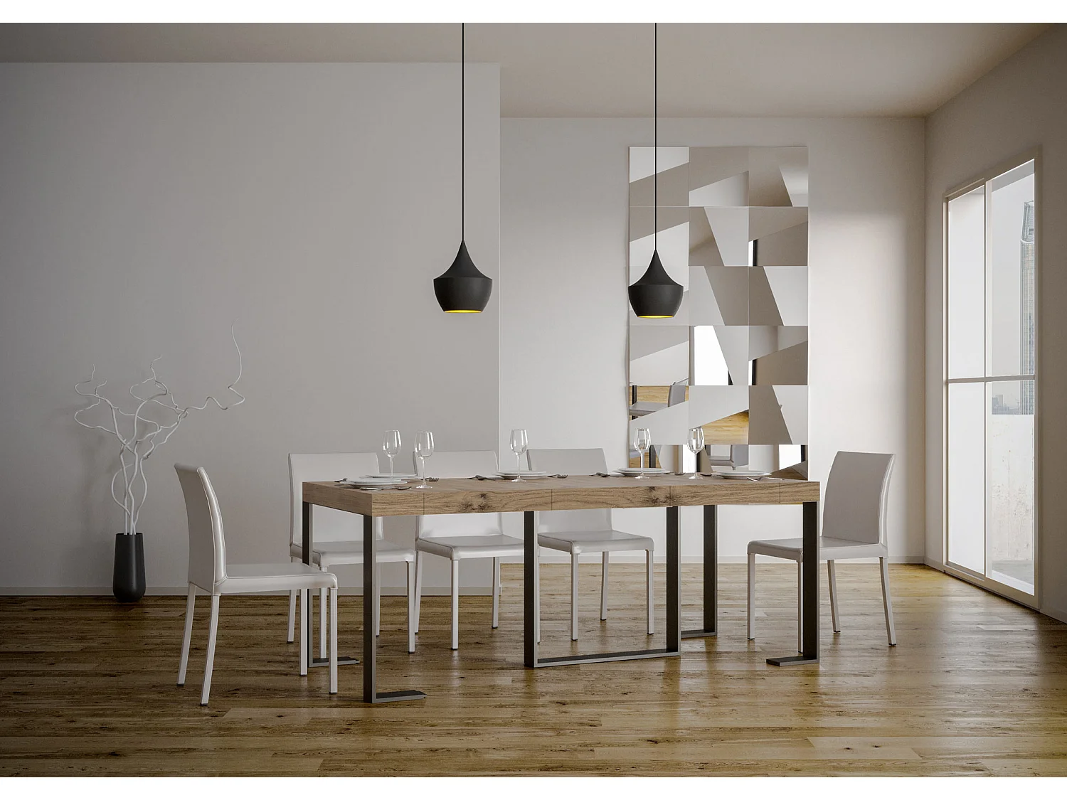 Console extensible 90x40/300 cm Futura Premium Chêne Nature cadre Anthracite