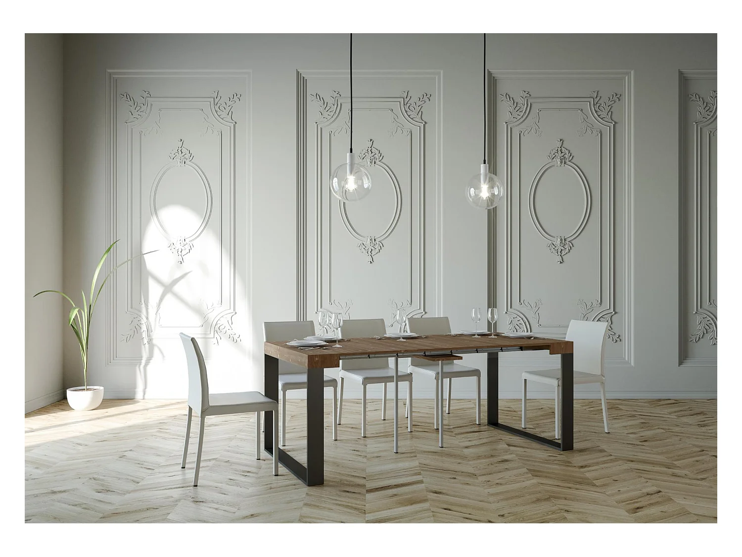 Console Extensible 90x40/290 cm Elettra Sapin Teinté cadre Anthracite