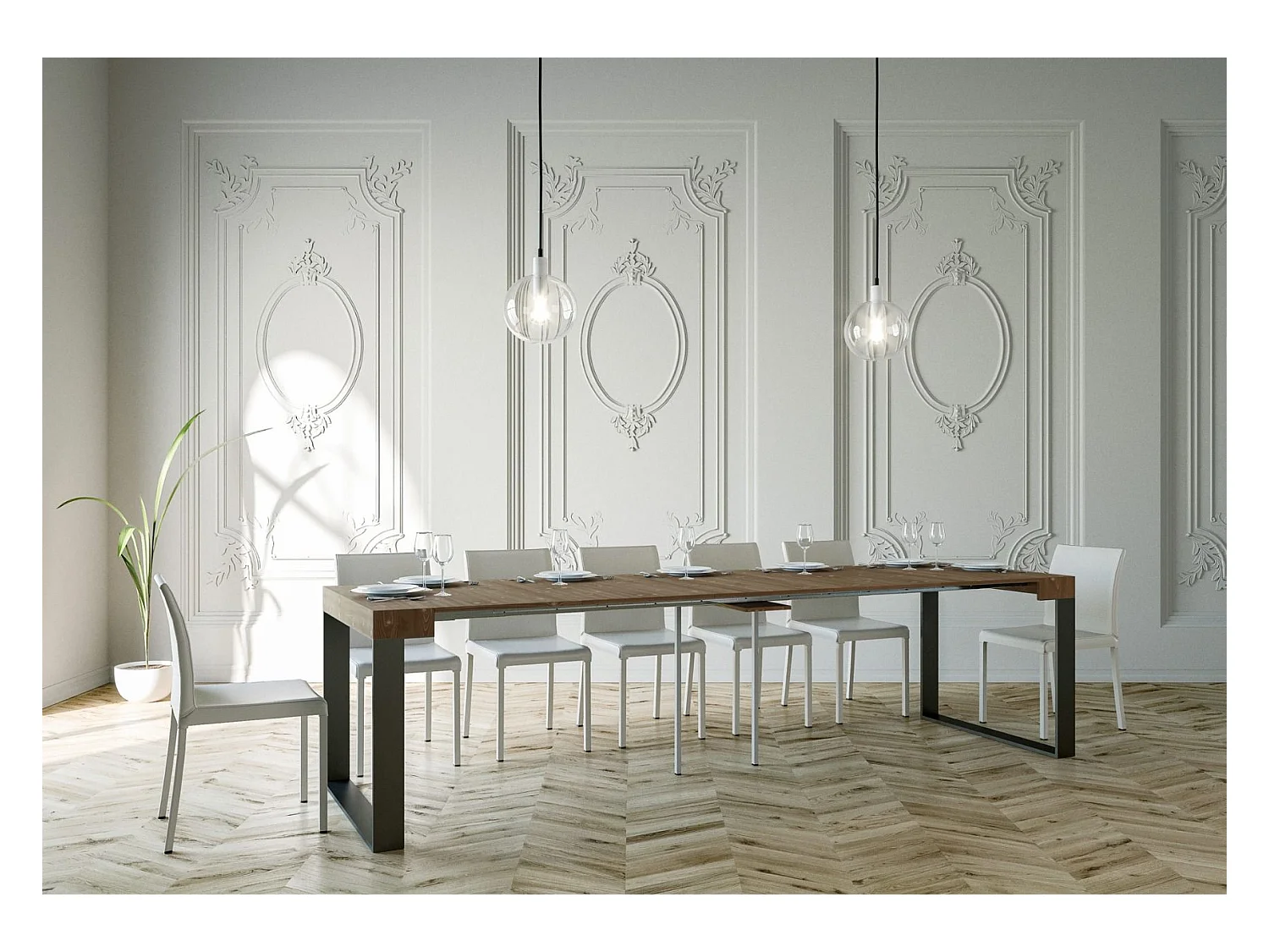 Console Extensible 90x40/290 cm Elettra Sapin Teinté cadre Anthracite