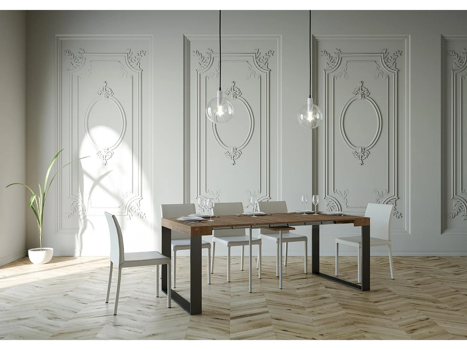 Console Extensible 90x40/290 cm Elettra Sapin Teinté cadre Anthracite