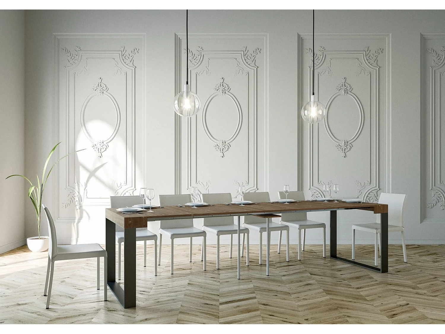 Console Extensible 90x40/290 cm Elettra Sapin Teinté cadre Anthracite