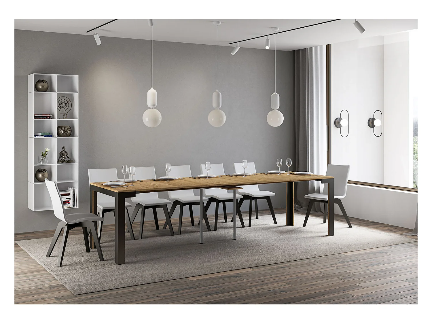 Uitschuifbare sidetable 90x40/300 cm Linea Evolution natuur eiken met antraciet frame