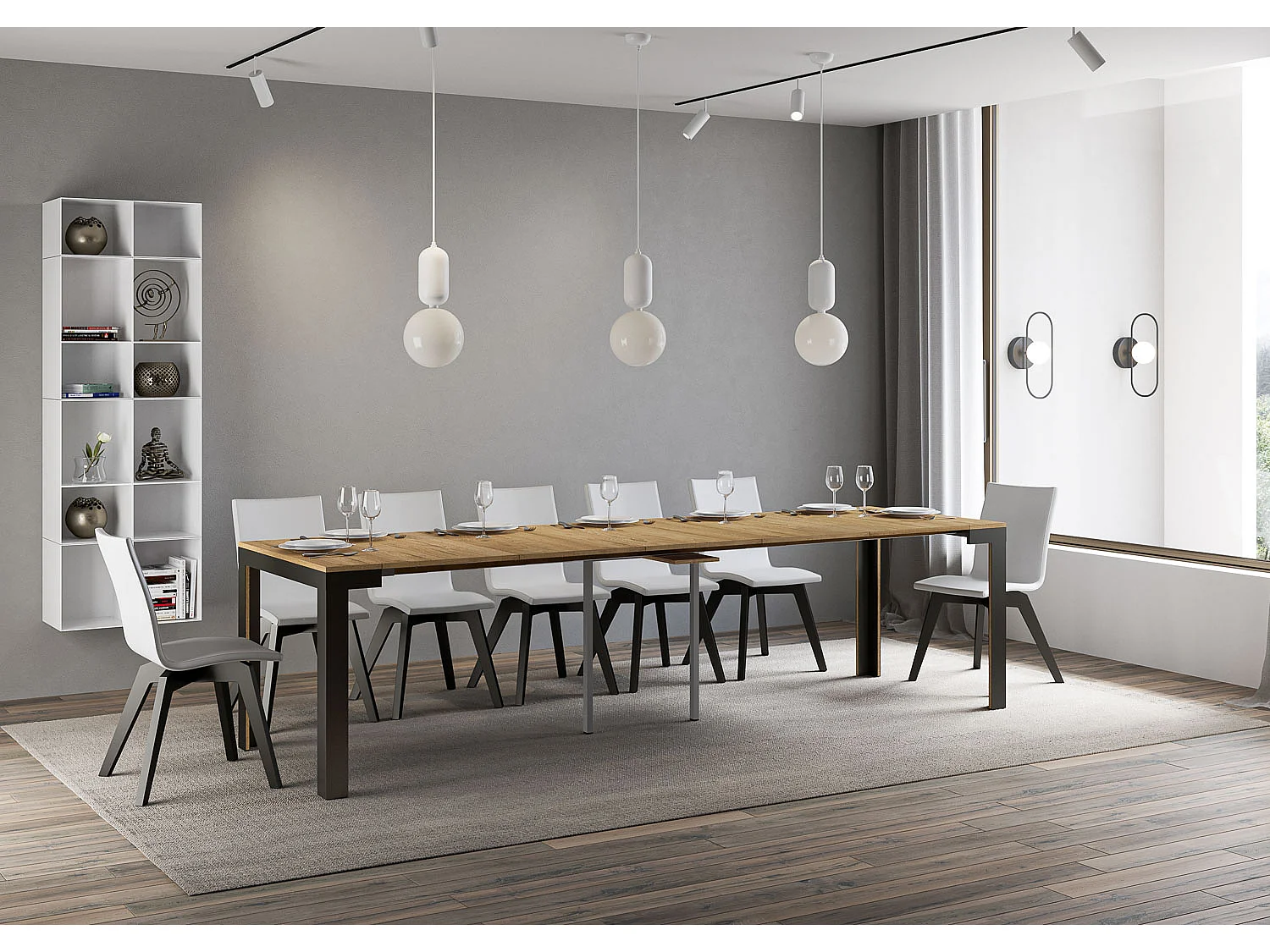 Console extensible 90x40/300 cm Linea Evolution Chêne Nature cadre Anthracite