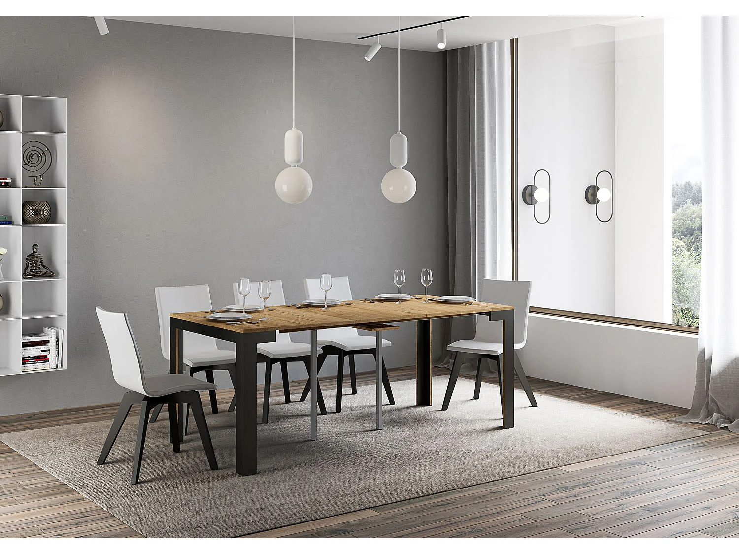 Console extensible 90x40/300 cm Linea Evolution Chêne Nature cadre Anthracite
