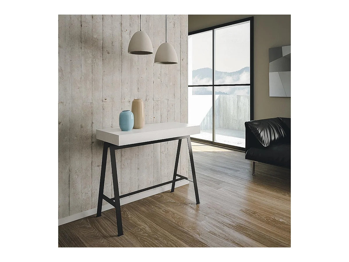 Console extensible 90x40/196 cm Banco Small Frêne Blanc cadre Anthracite