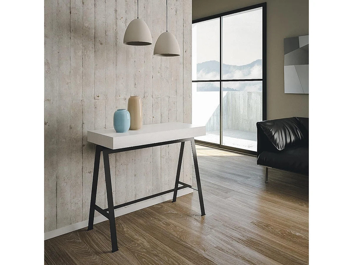 Console extensible 90x40/196 cm Banco Small Frêne Blanc cadre Anthracite