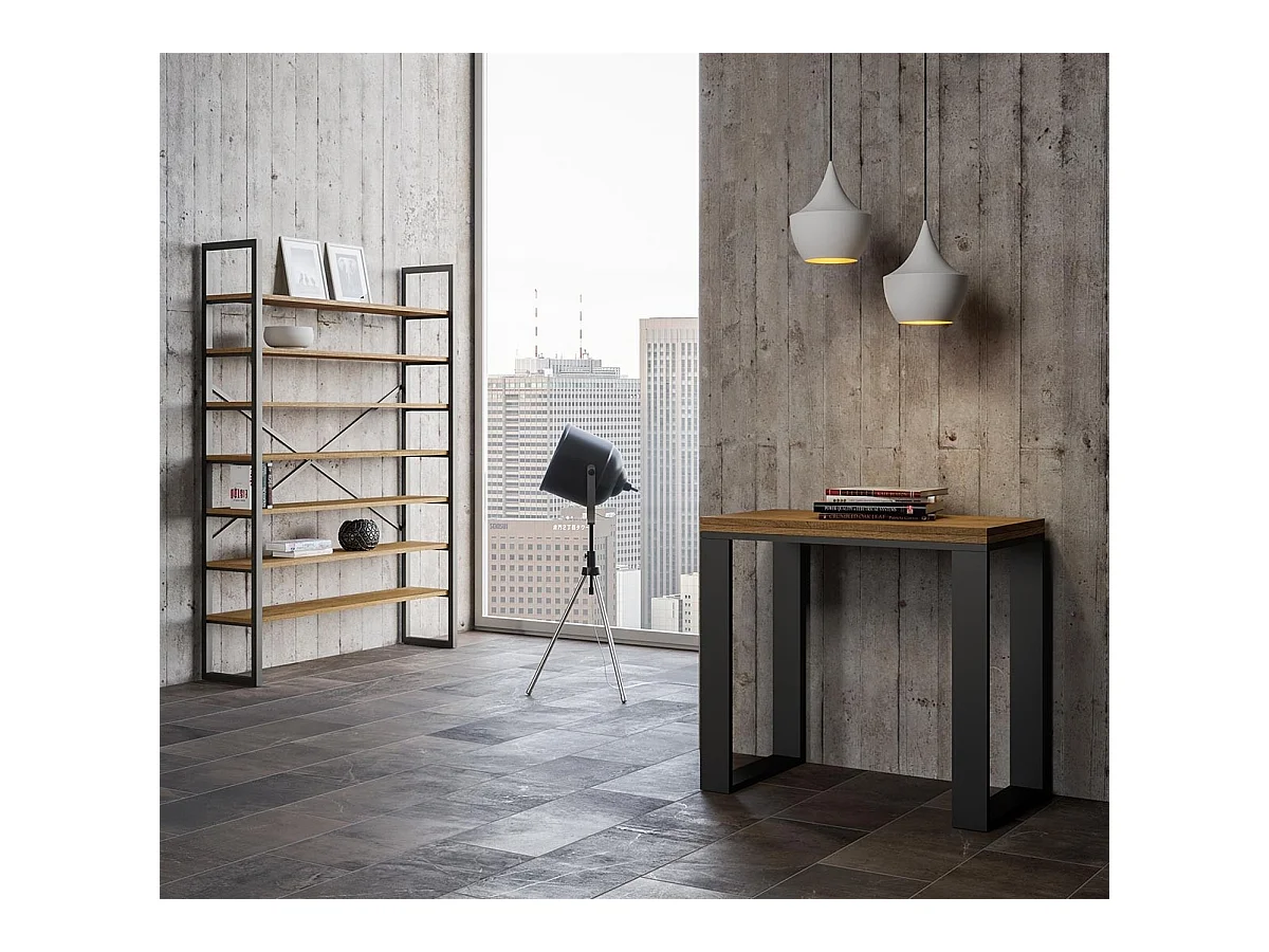 Uitklapbare sidetable 90x45/90 cm Tecno Libra natuur eiken met antraciet frame