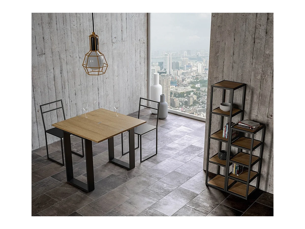 Uitklapbare sidetable 90x45/90 cm Tecno Libra natuur eiken met antraciet frame