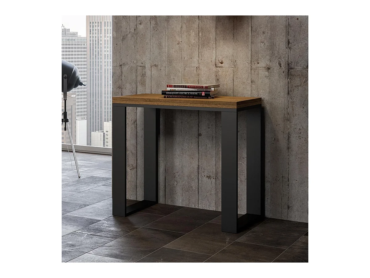 Console extensible portefeuille 90x45/90 cm Tecno Libra Chêne Nature cadre Anthracite