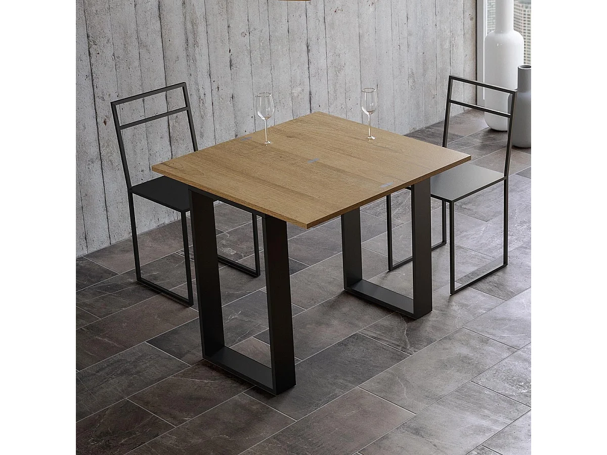 Klappbarer Konsolentisch 90x45/90 cm Tecno Libra Eiche Natur mit Eisenrahmen aus Anthrazit