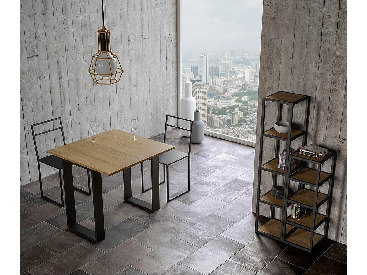 Klappbarer Konsolentisch 90x45/90 cm Tecno Libra Eiche Natur mit Eisenrahmen aus Anthrazit