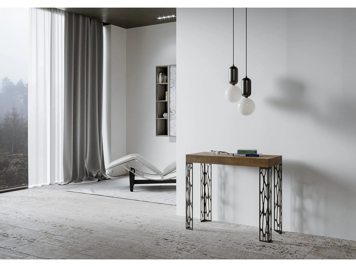 Mesa consola extensível 90x40/196 cm Ghibli Small Nogueira quadro Antracite