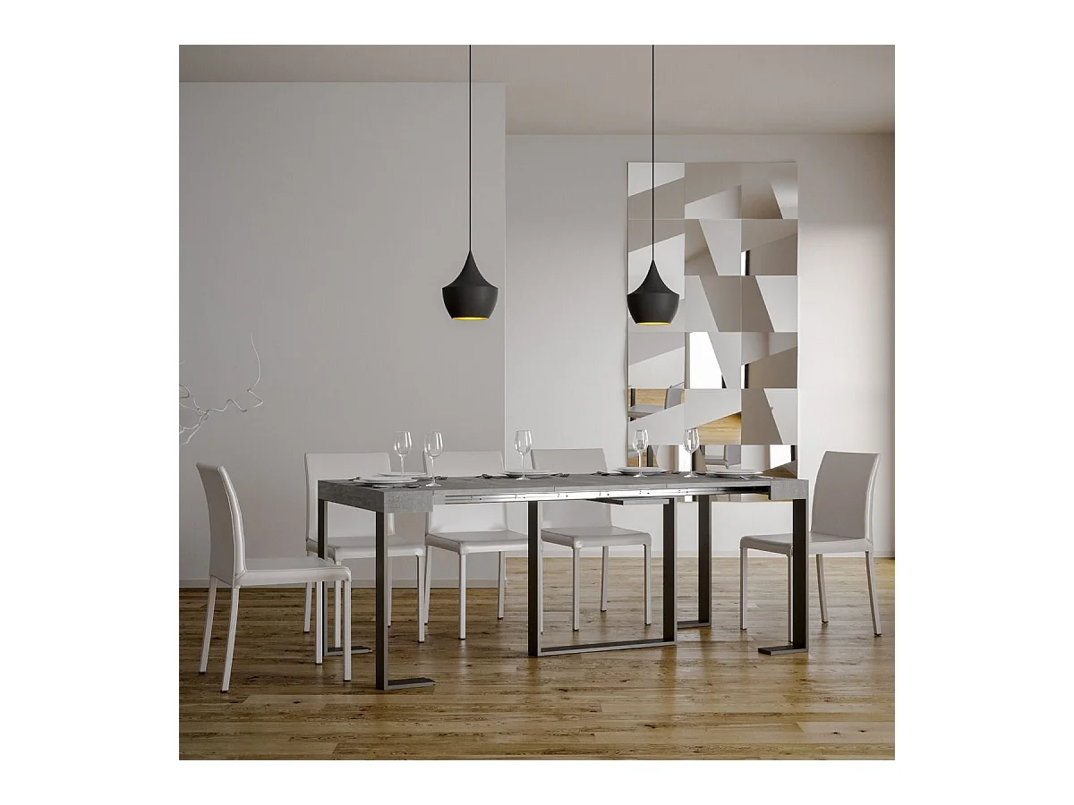 Console extensible 90x40/300 cm Futura Gris Béton cadre Anthracite