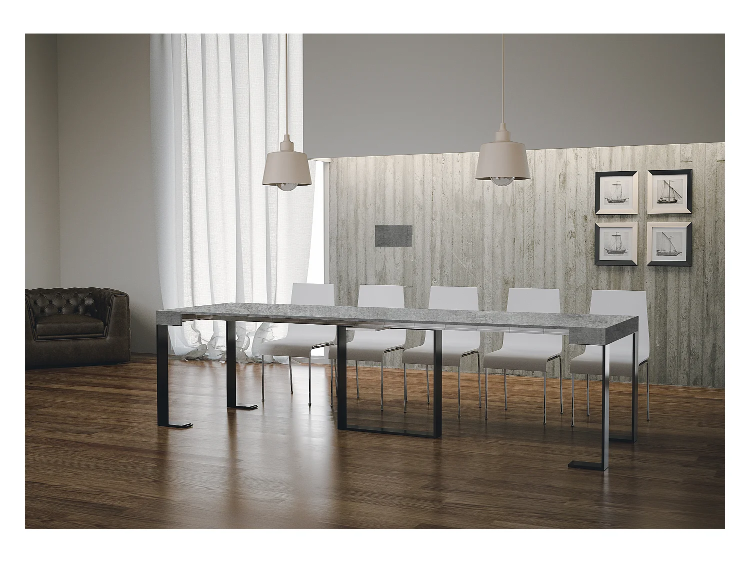 Console extensible 90x40/300 cm Futura Gris Béton cadre Anthracite