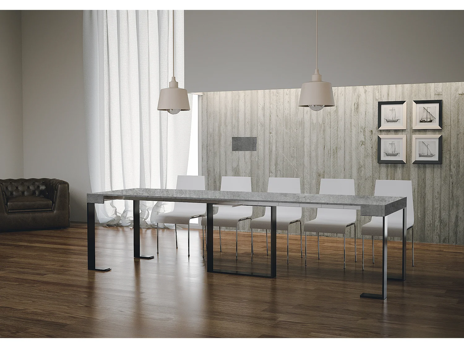 Console extensible 90x40/300 cm Futura Gris Béton cadre Anthracite