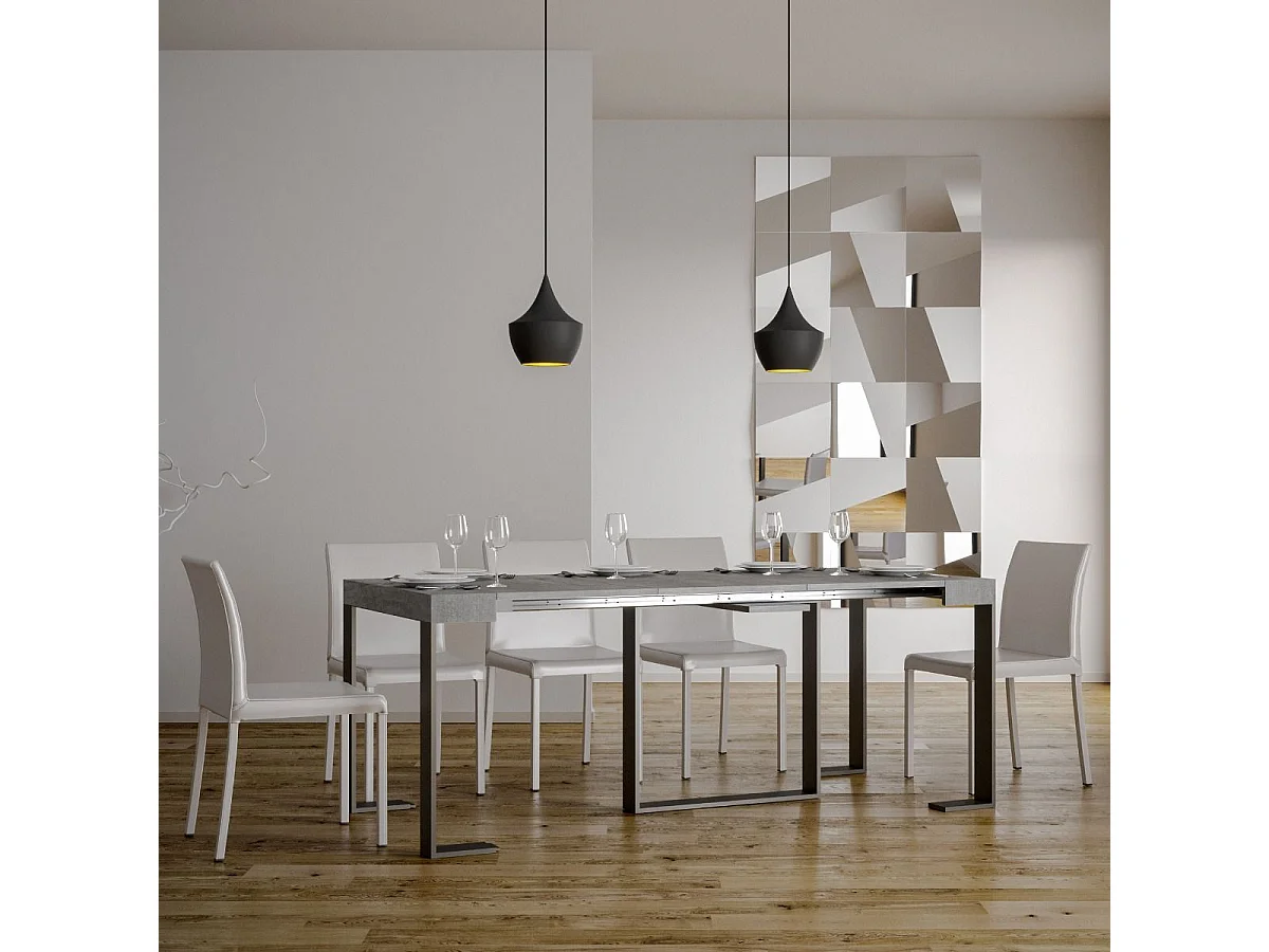 Console extensible 90x40/300 cm Futura Gris Béton cadre Anthracite