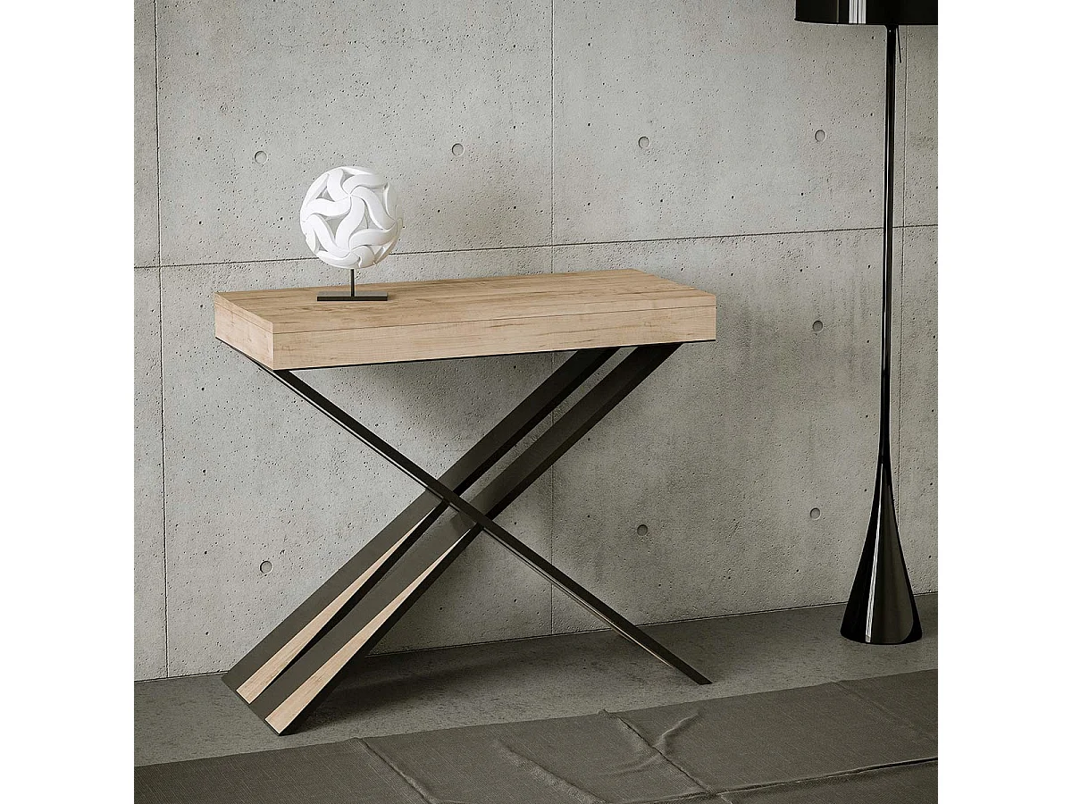 Console extensible 90x40/300 cm Diago chêne nature pieds anthracite