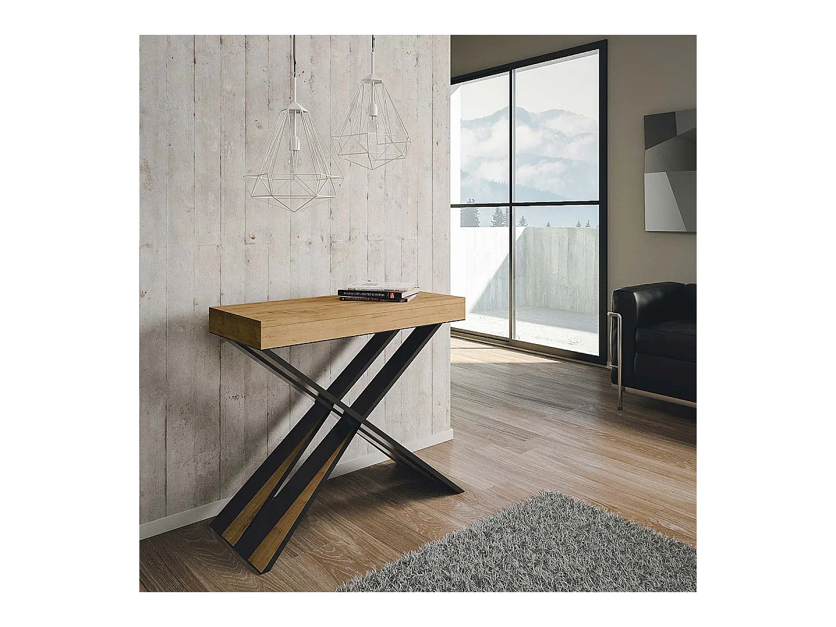 Console extensible 90x40/300 cm Diago Chêne Nature cadre Anthracite