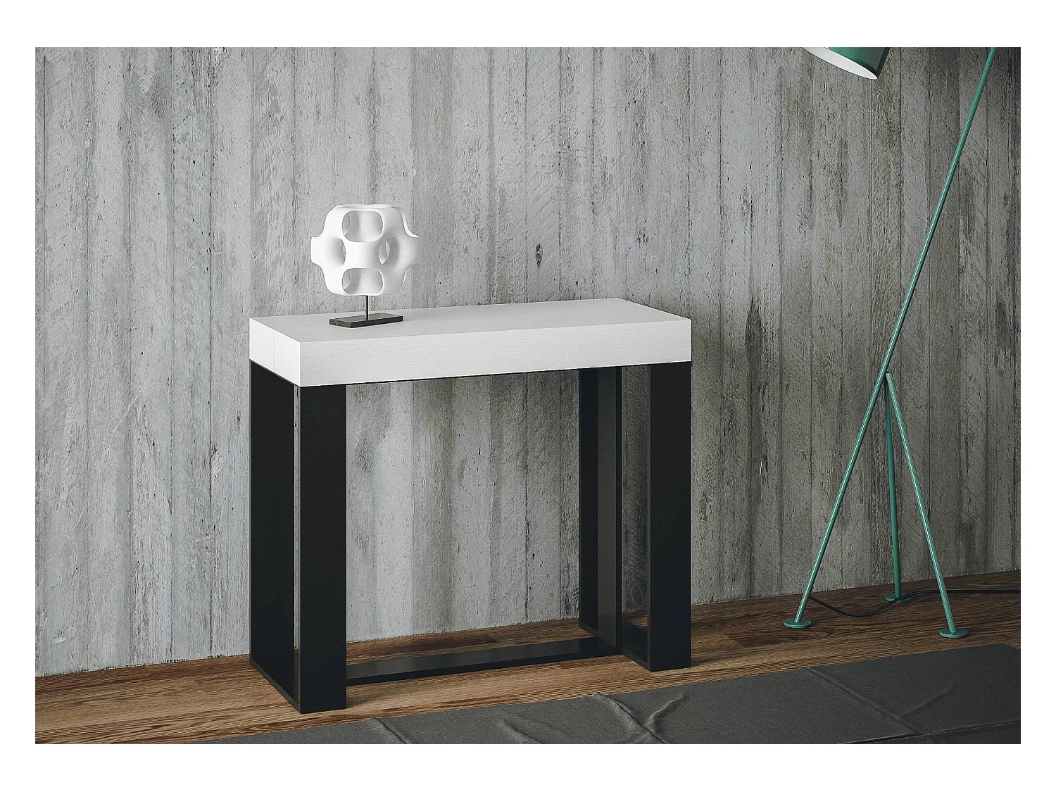 Console extensible 90x40/300 cm Futura Premium Frêne Blanc cadre Anthracite