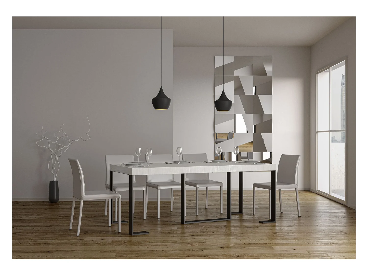 Console extensible 90x40/300 cm Futura Premium Frêne Blanc cadre Anthracite
