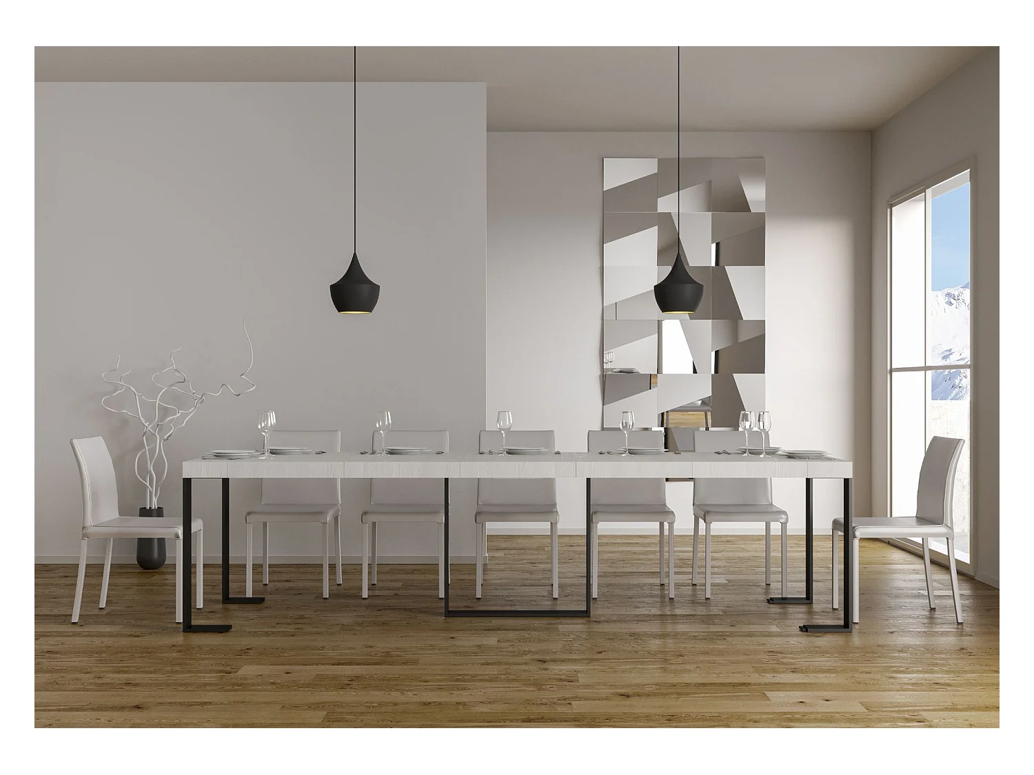 Console extensible 90x40/300 cm Futura Premium Frêne Blanc cadre Anthracite