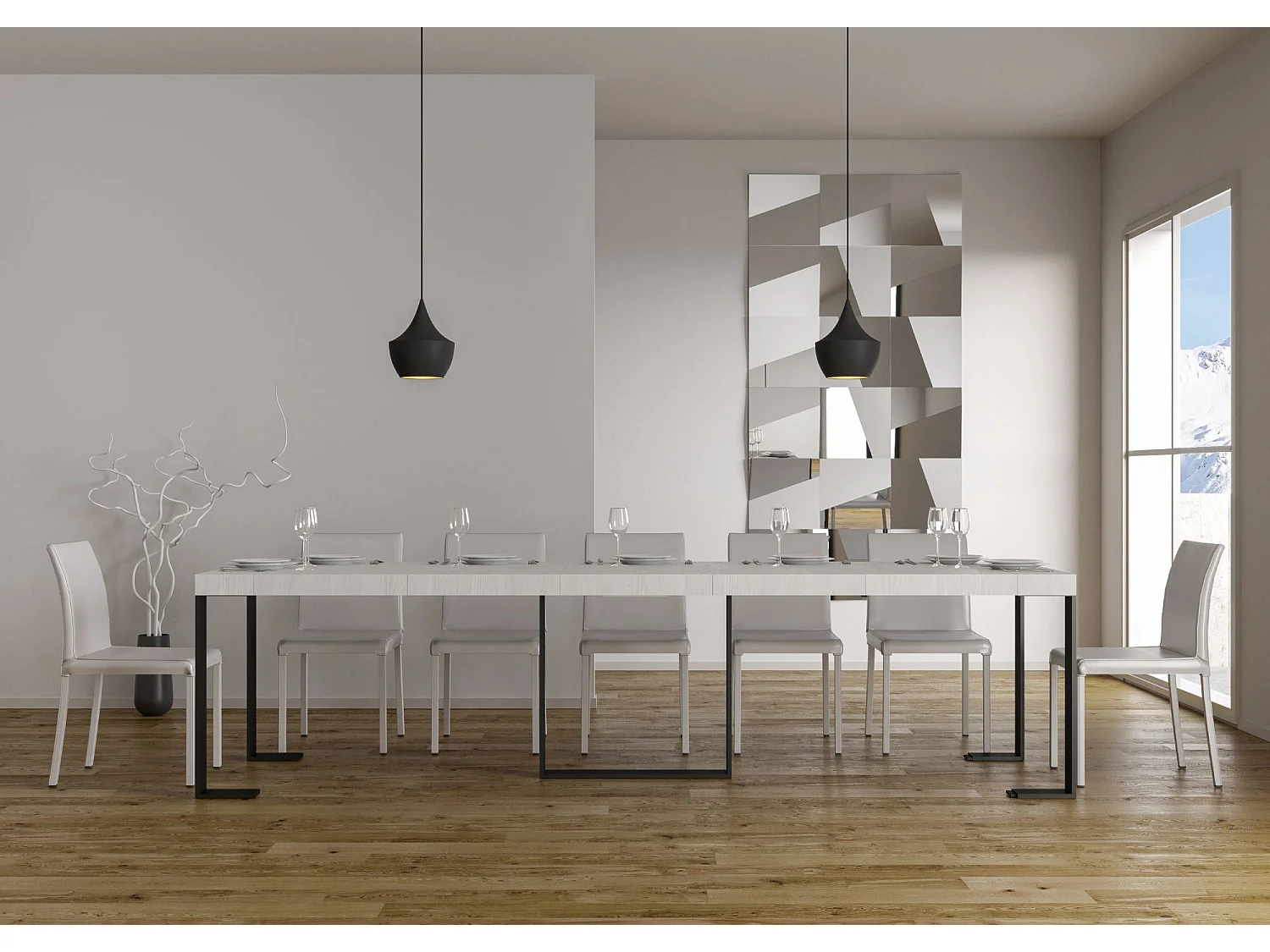 Konsola rozkładana 90x40/300 cm Struktura Futura Premium Biały Jesion Antracyt