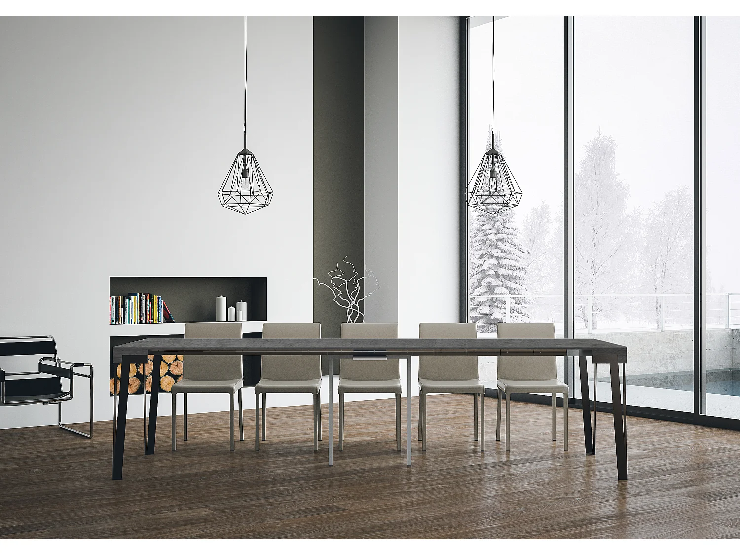 Console extensible 90x40/300 cm Rio Gris Béton cadre Anthracite