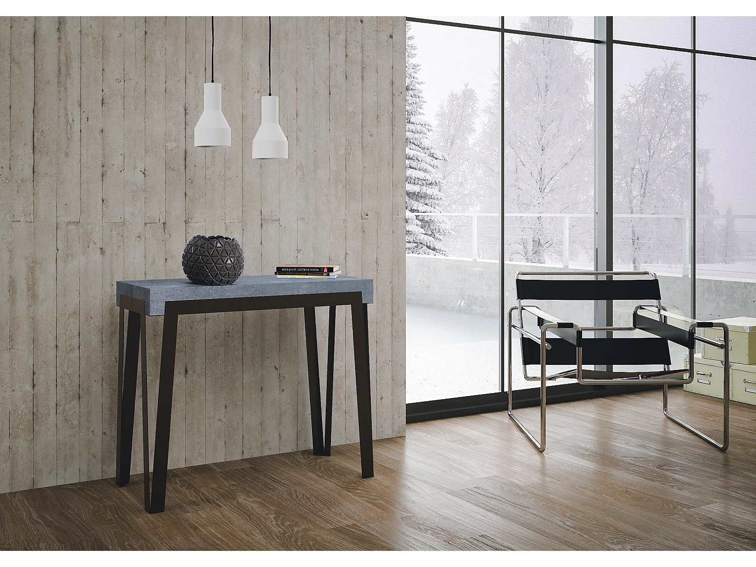 Console extensible 90x40/300 cm Rio Gris Béton cadre Anthracite