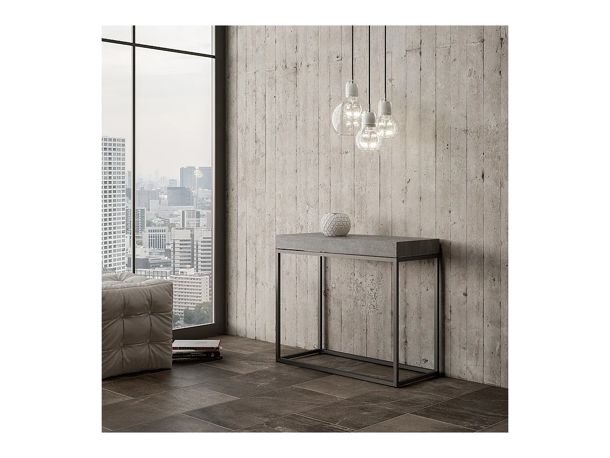 Uitschuifbare sidetable 90x40/196 cm Nordica Small cement met antraciet frame