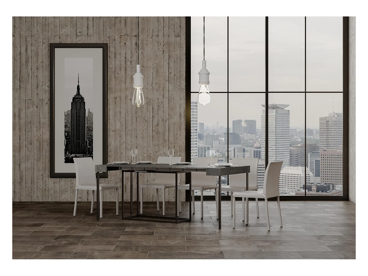 Uitschuifbare sidetable 90x40/196 cm Nordica Small cement met antraciet frame