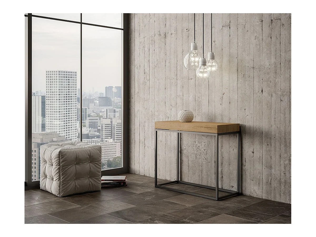 Konsola rozkładana 90x40/196 cm Nordica Mały Dąb Premium Natural Struktura Antracyt