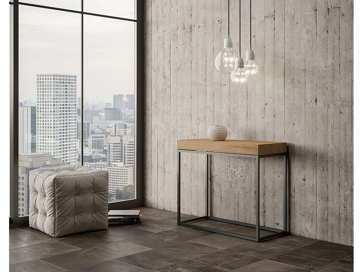 Konsola rozkładana 90x40/196 cm Nordica Mały Dąb Premium Natural Struktura Antracyt