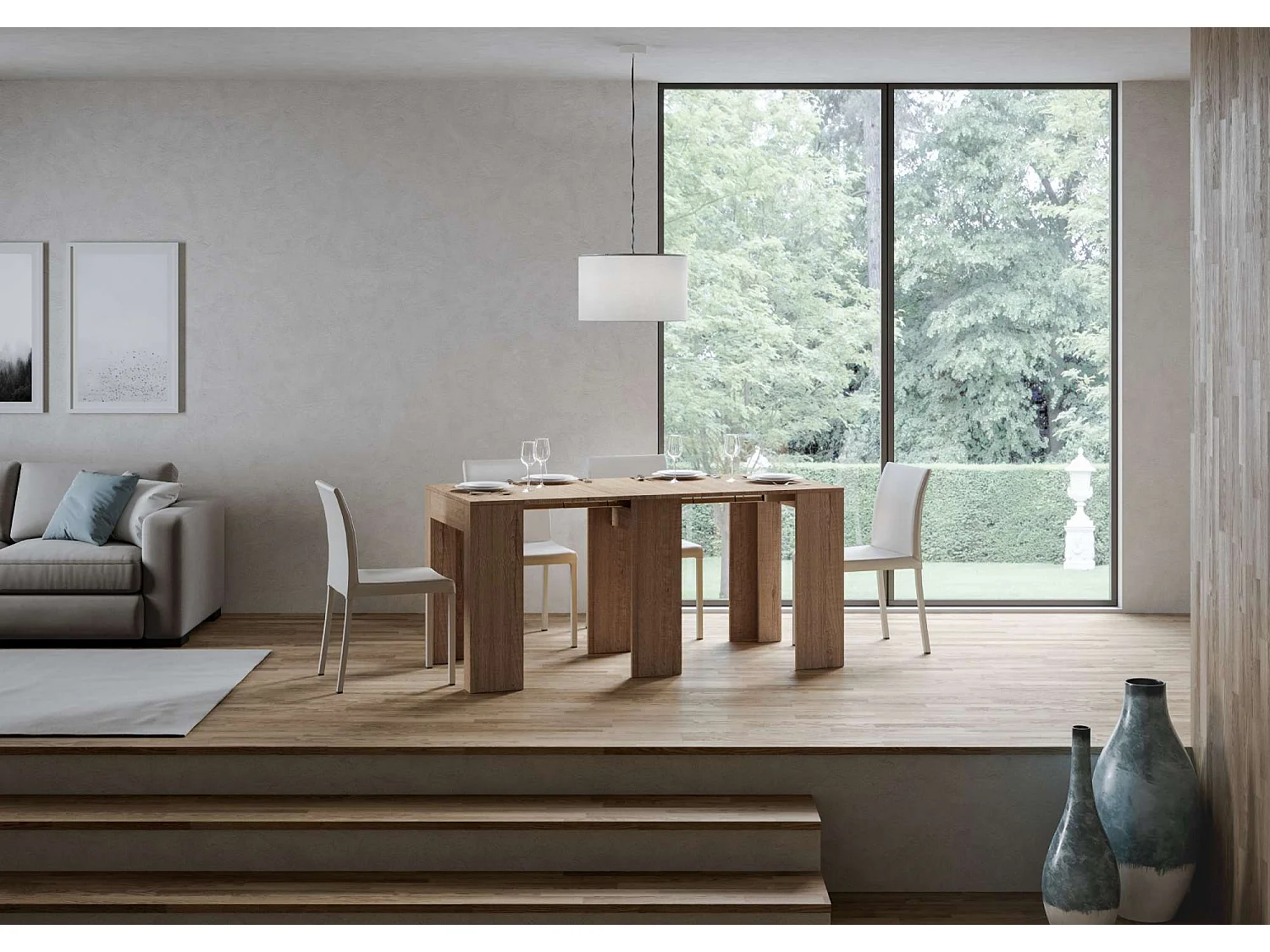 Console extensible 78x47/299 cm Allin chêne nature rallonges internes