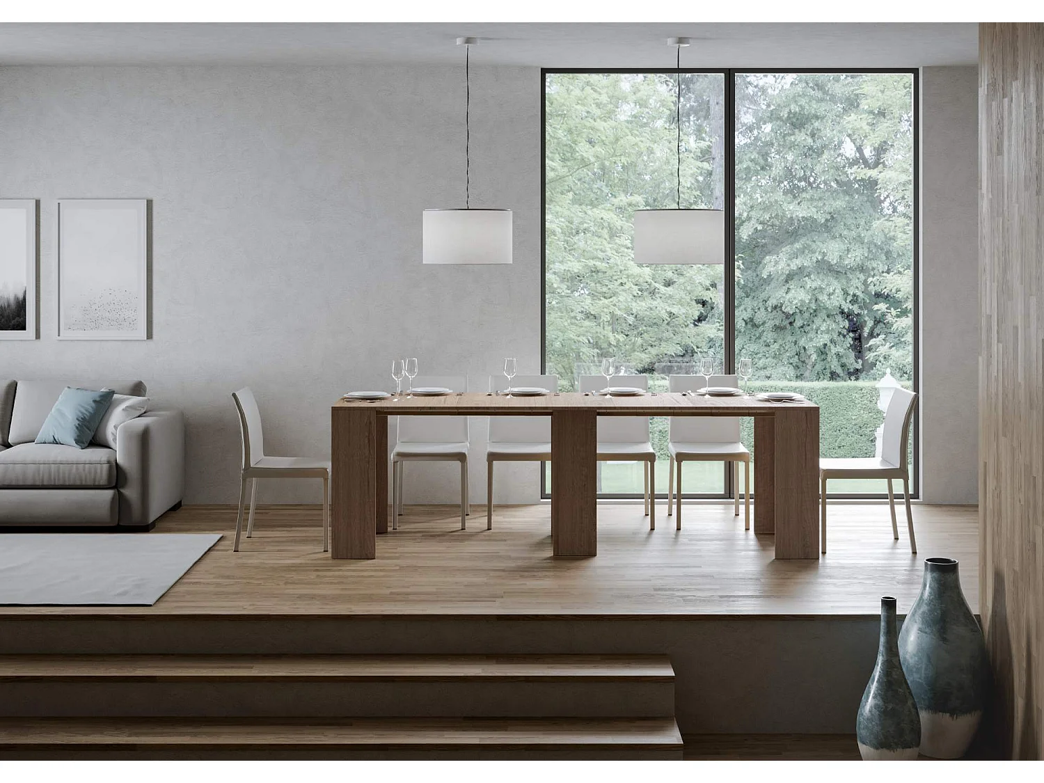 Console extensible 78x47/299 cm Allin chêne nature rallonges internes