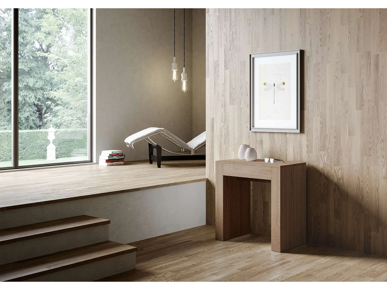 Consola extensible 78x47/299 cm Allin roble natural extensiones internas