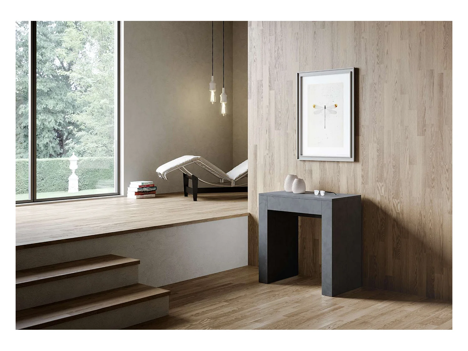 Alina uitschuifbare houten console 78x47/299 cm-Kleur Houtskool grijs