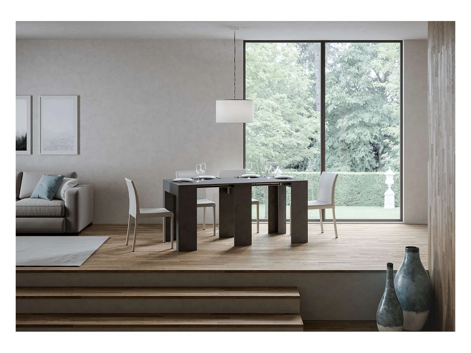 Alina uitschuifbare houten console 78x47/299 cm-Kleur Houtskool grijs